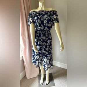 Moon River Navy Dress with White Floral Accents